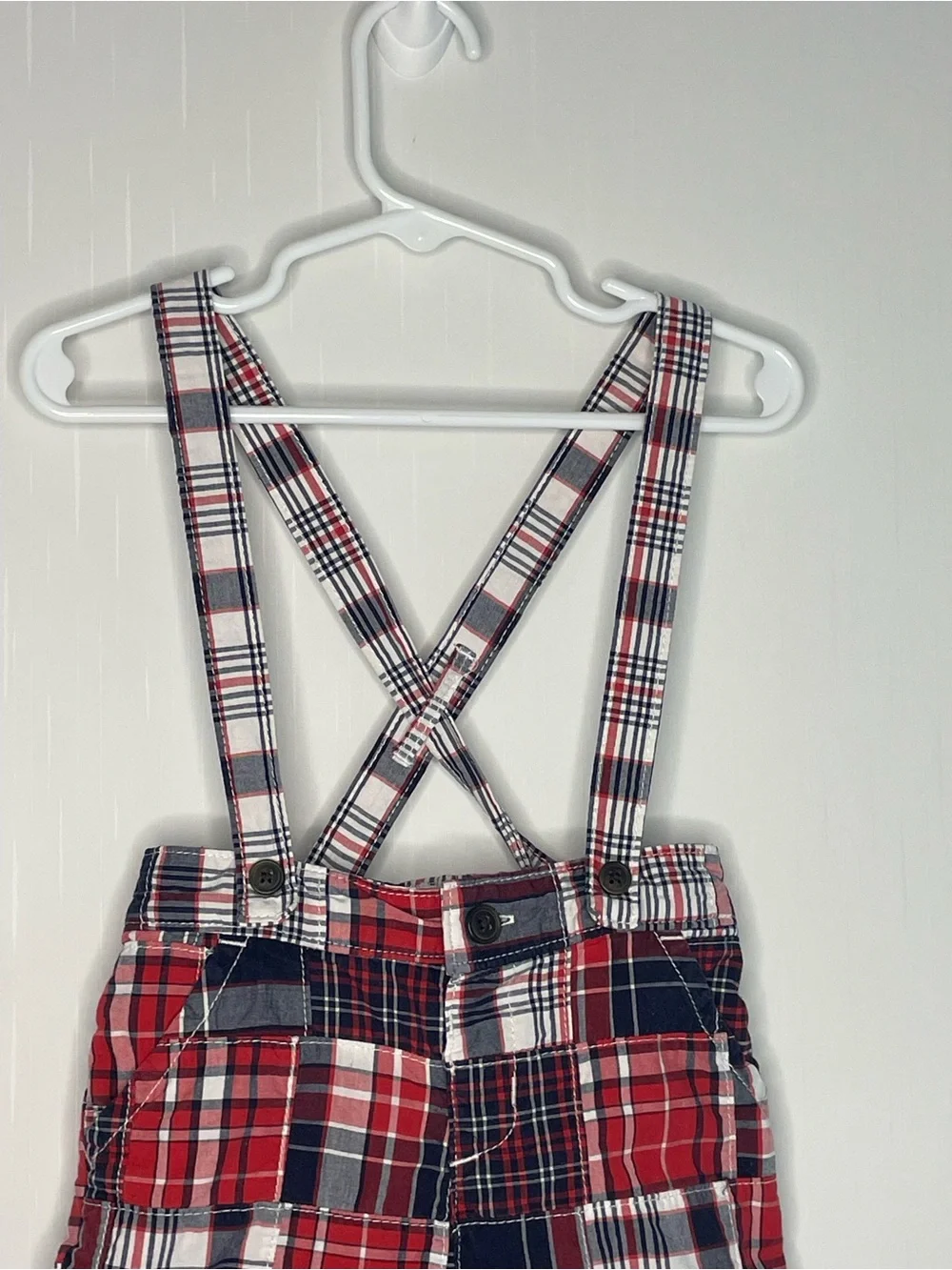 Gymboree Patchwork Madras Plaid Suspender Shorts Red White Blue 18-24 Months
